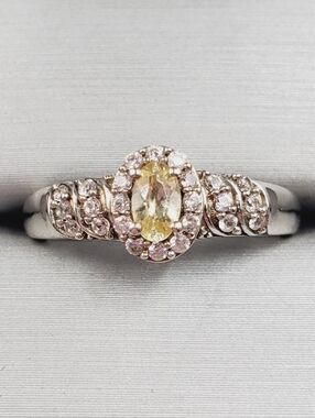 Golden Apatite & White Zircon 925 Sterling Silver Halo Ring